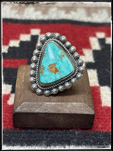 Rosella Paxton, turquoise and sterling silver ring. Surrounded by sterling silver star shots.