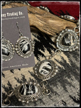 Load image into Gallery viewer, San Felipe silversmith Jacob Troncosa, sterling silver and White Buffalo lariat Y necklace set with matching earrings
