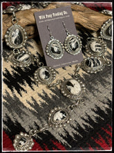 Load image into Gallery viewer, San Felipe silversmith Jacob Troncosa, sterling silver and White Buffalo lariat Y necklace set with matching earrings
