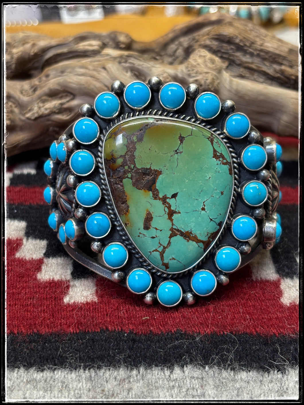 Kevin Billah , Navajo silversmith. MEGA Mixed Turquoise Cuff. Sterling silver and turquoise.