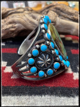 Load image into Gallery viewer, Kevin Billah , Navajo silversmith. MEGA Mixed Turquoise Cuff. Sterling silver and turquoise.
