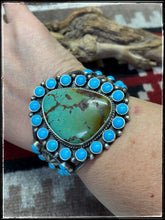 Load image into Gallery viewer, Kevin Billah , Navajo silversmith. MEGA Mixed Turquoise Cuff. Sterling silver and turquoise.
