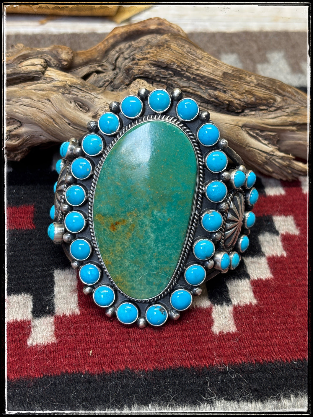 Kevin Billah , Navajo silversmith. MEGA Turquoise Cuff. Sterling silver and turquoise.