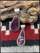 Load image into Gallery viewer, Robert Shakey, Navajo silversmith.  Sterling silver and purple spiny oyster shell pendants. 

