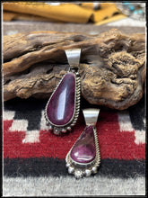 Load image into Gallery viewer, Robert Shakey, Navajo silversmith.  Sterling silver and purple spiny oyster shell pendants. 
