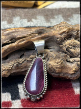 Load image into Gallery viewer, Robert Shakey, Navajo silversmith.  Sterling silver and purple spiny oyster shell pendants. 
