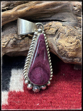 Load image into Gallery viewer, Robert Shakey, Navajo silversmith.  Sterling silver and purple spiny oyster shell pendants. 
