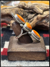 Load image into Gallery viewer, Robert Shakey, Navajo silversmith.  Orange spiny oyster shell and sterling silver elongated ring  
