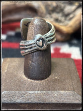 Load image into Gallery viewer, Del Arviso, Navajo silversmith. Sterling silver and coral, tufa cast ring. 
