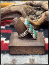 Load image into Gallery viewer, Priscilla Reeder, Navajo silversmith.  Sterling and green turquoise square ring.  
