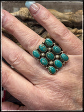 Load image into Gallery viewer, Priscilla Reeder, Navajo silversmith.  Sterling and green turquoise square ring.  
