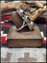 Load image into Gallery viewer, Robert Shakey, Navajo silversmith.  Sterling silver and White Buffalo triple stone bar ring.
