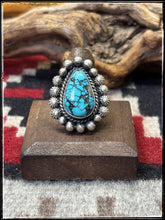 Load image into Gallery viewer, Rose Calladitto, Navajo silversmith.  Sterling silver and turquoise ring. 
