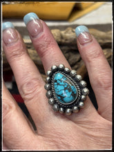 Load image into Gallery viewer, Rose Calladitto, Navajo silversmith.  Sterling silver and turquoise ring. 
