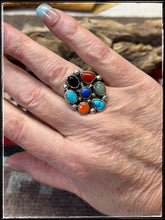 Load image into Gallery viewer, Priscilla Reeder Multi Stone Cluster Ring set in sterling silver.  Size 8 1/2
