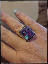 Load image into Gallery viewer, Donovan Skeets, Navajo silversmith.  Sterling silver and purple mojave composite stones with an adjustable ring band. 
