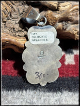 Load image into Gallery viewer, Ray Delgarito, Navajo silversmith.  Sterling silver and Blackjack turquoise pendant.    Hallmark stamp. 
