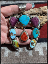 Load image into Gallery viewer, Augustine Largo, Navajo silversmith.  Sterling silver, multi stone Naja pendant.  
