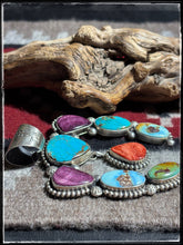 Load image into Gallery viewer, Augustine Largo, Navajo silversmith.  Sterling silver, multi stone Naja pendant.  
