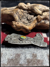 Load image into Gallery viewer, Del Aviso, Navajo silversmith. Sterling silver and either pink conch or kingman turquoise stone boot pendants. 
