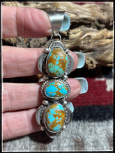 Load image into Gallery viewer, Juanita McDonald, Navajo silversmith.  Sterling silver and turquoise, triple stone pendant. 
