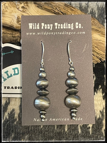 Amanda Larry, Navajo silversmith, Mixed style sterling silver bead earrings