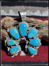 Load image into Gallery viewer, Sterling silver and Kingman turquoise Naja pendant from Navajo silversmith Kee Johnson. 
