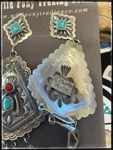Load image into Gallery viewer, Terry Charlie sterling silver, turquoise, and coral earrings with dangles - hallmark tag
