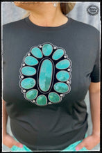 Load image into Gallery viewer, Sterling Kreek, sequined turquoise cluster tshirt
