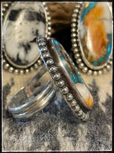 Load image into Gallery viewer, Larry Hurley sterling silver and a mix of &quot;Mojave turquoises&quot; and white buffalo rings
