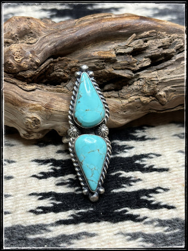 Navajo silversmith, Robert Shakey 2 stone, turquoise ring