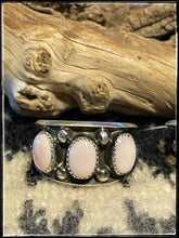 Load image into Gallery viewer, Sterling silver and 3 pieces of pink conch, Navajo made. Sz 8
