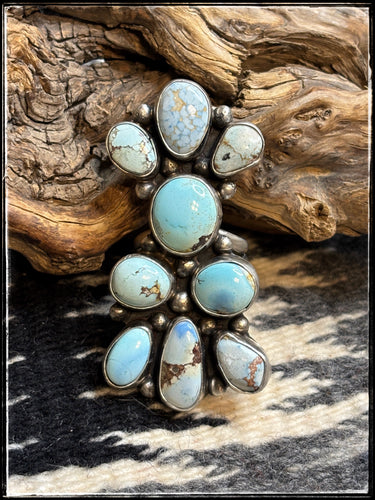Sheila Tso, Navajo silversmith. Golden Hills turquoise and sterling silver ring. 