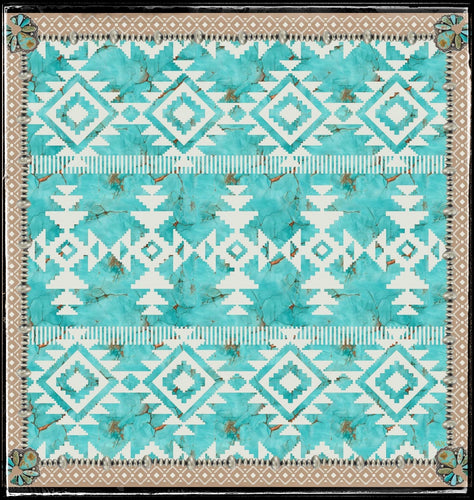 Poly wild rag featuring turquoise slab and aztec pattern trimmed with Navajo pearls and Najas