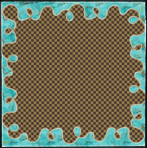 Checkered and turquoise slab trimmed polyester wild rag