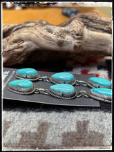 Load image into Gallery viewer, Freda Martinez, Navajo silversmith. Sterling silver and Kingman turquoise, triple drop earrings.  
