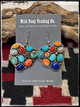Load image into Gallery viewer, Emmer Thompson, Navajo silversmith. Sterling silver and multi stone heart earrings.
