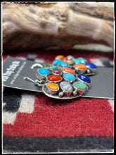 Load image into Gallery viewer, Emmer Thompson, Navajo silversmith. Sterling silver and multi stone heart earrings.
