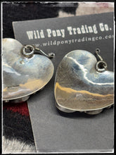 Load image into Gallery viewer, Emmer Thompson, Navajo silversmith. Sterling silver and multi stone heart earrings. Hallmark stamp. 
