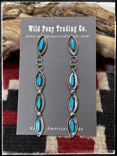 Veronica Martza, Zuni artist.  Sterling silver and turquoise stick earrings. 