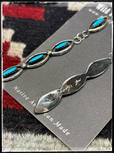 Load image into Gallery viewer, Veronica Martza, Zuni artist.  Sterling silver and turquoise stick earrings.   Hallmark signature.
