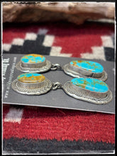 Load image into Gallery viewer, Freda Martinez, Navajo silversmith. Sterling silver and Kingman turquoise double drop earrings. 
