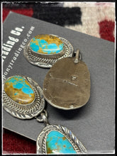 Load image into Gallery viewer, Freda Martinez, Navajo silversmith. Sterling silver and Kingman turquoise double drop earrings.  Hallmark stamp. 

