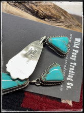 Load image into Gallery viewer, Elouise Kee, Navajo silversmith.  Sterling silver and Kingman turquoise, double drop earrings.  Hallmark stamp. 
