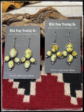 Load image into Gallery viewer, Ella Peters, Navajo silversmith.  Sterling silver and Palomino variscite dangle earrings  

