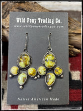 Load image into Gallery viewer, Ella Peters, Navajo silversmith.  Sterling silver and Palomino variscite dangle earrings   Pair B. 

