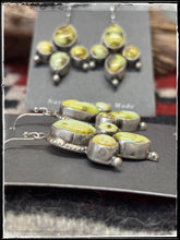 Load image into Gallery viewer, Ella Peters, Navajo silversmith.  Sterling silver and Palomino variscite dangle earrings  
