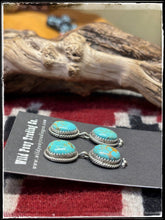 Load image into Gallery viewer, Tricia Martinez, Navajo silversmith.  Sterling silver and Kingman turquoise, double drop earrings.  
