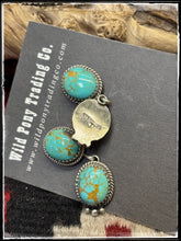 Load image into Gallery viewer, Tricia Martinez, Navajo silversmith.  Sterling silver and Kingman turquoise, double drop earrings.  Hallmark stamp. 
