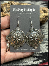 Load image into Gallery viewer, Jenny Blackgoat, Navajo silversmith  Sterling silver concho earrings. 
